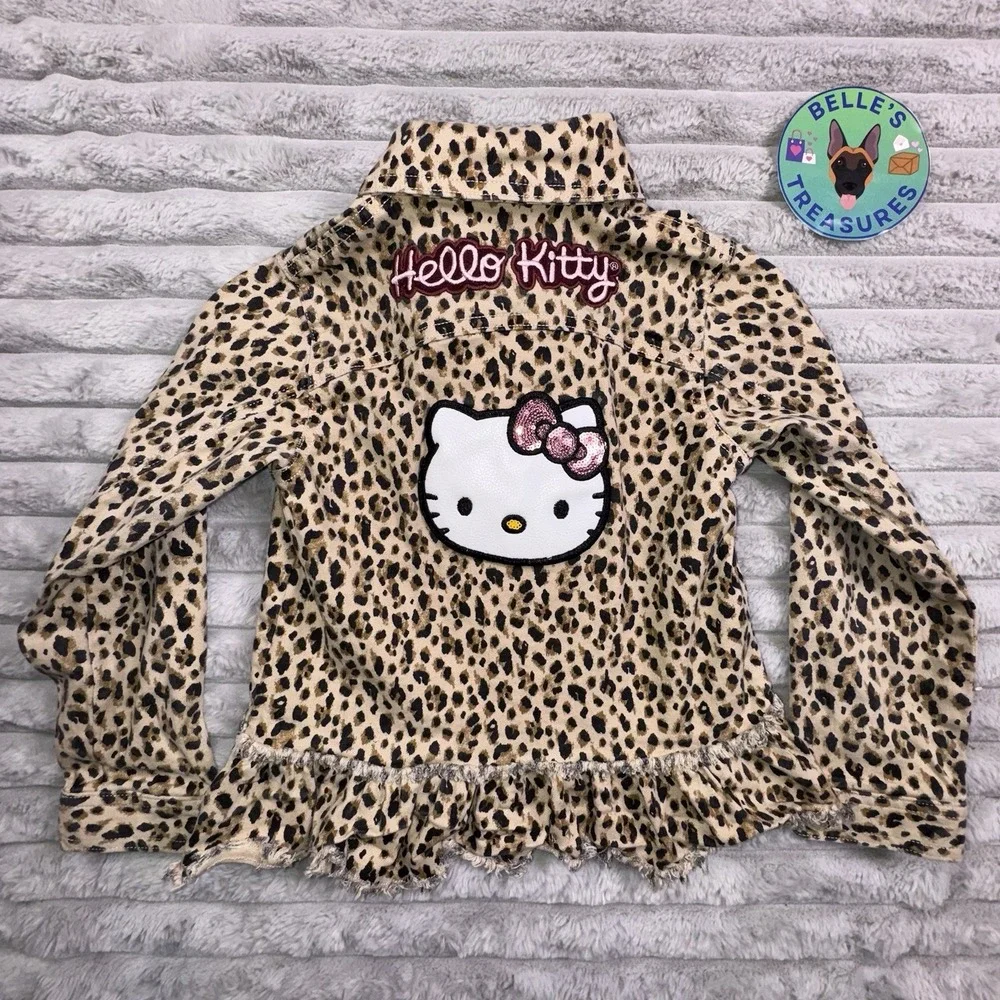 Hello Kitty Girls Size 6 Leopard‎ Print Peplum Stretch Jacket Sequin HK Buttons